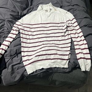 Anne klein XL White & red striped quarter zip sweater (small hole see picture)